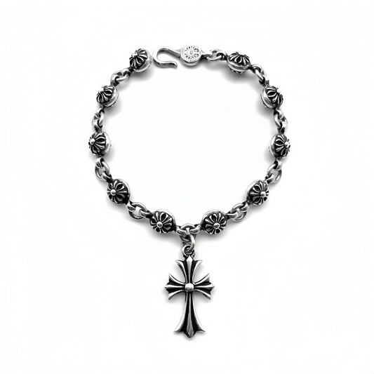 Chrome Hearts Silver Cross Ball Tiny E Bracelet