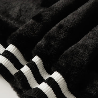 クロムハーツ フェイクファー クロス バーシティジャケット - ブラックホワイト ゴシック ストリートウェア 035