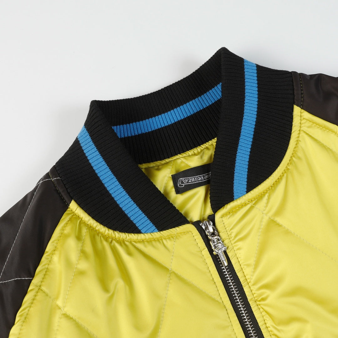 クロムハーツ フレイミング ユース ボンバー ジャケット - イエロー ブラック グラフィック ストリート コート D10