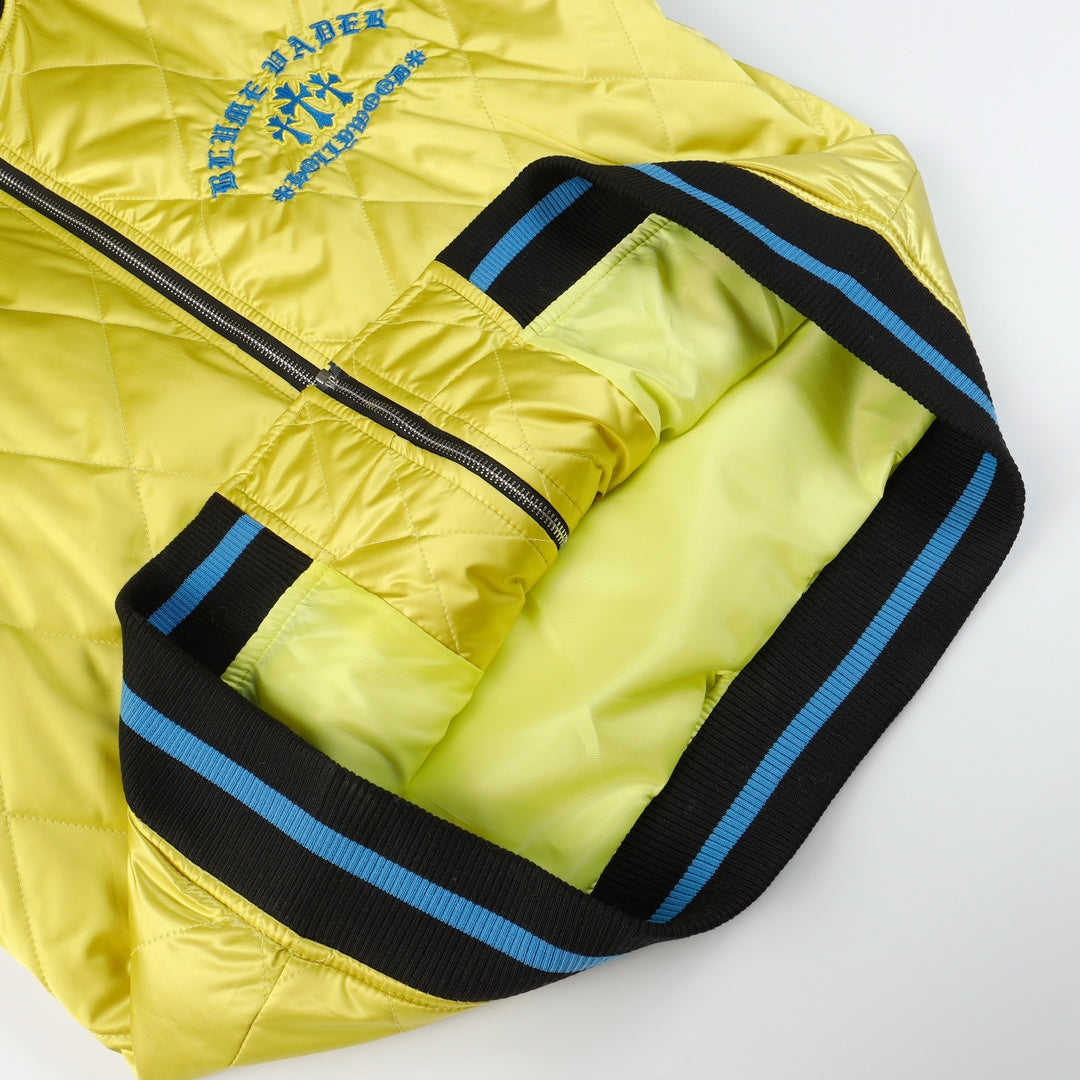 クロムハーツ フレイミング ユース ボンバー ジャケット - イエロー ブラック グラフィック ストリート コート D10